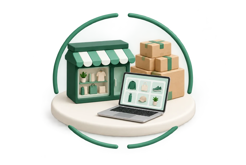 Conceptual illustration: the store, the brand and the inventory a company owns.